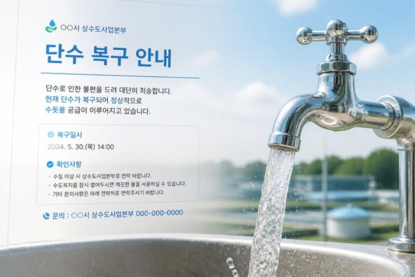 단수 해제 후 수돗물을 사용하기 전 확인할 지역 안내